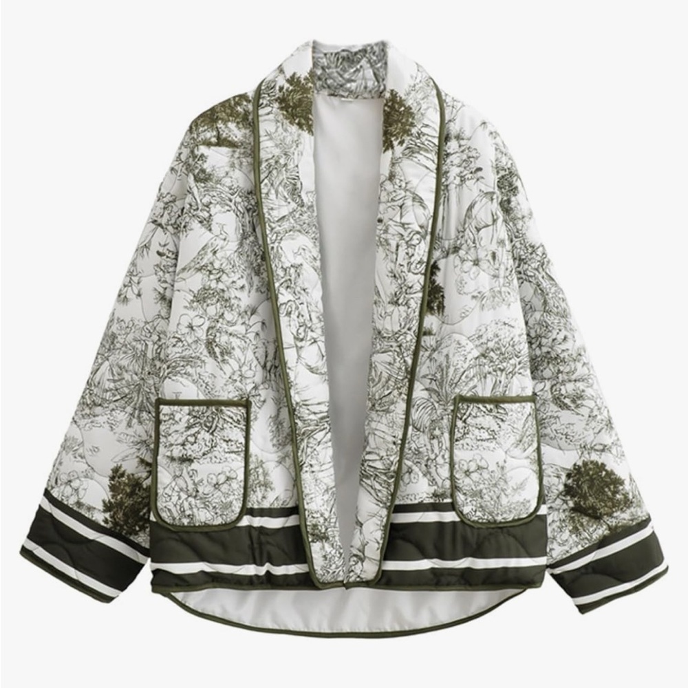 Stylish Green and White Patterned Jacket